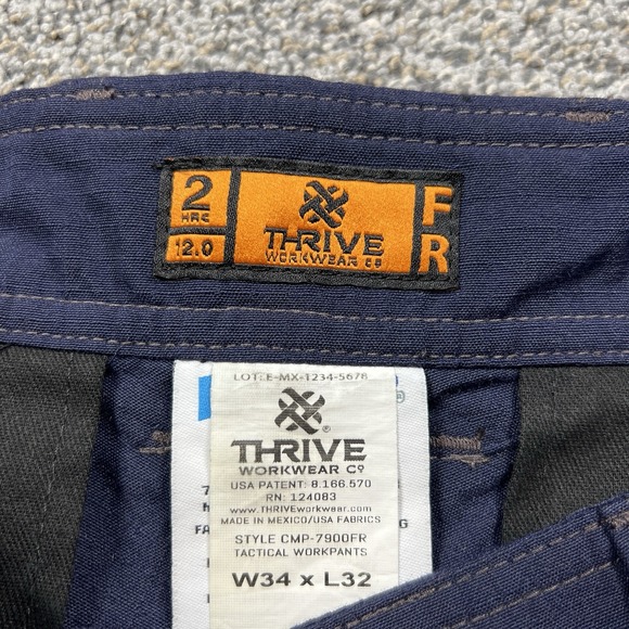 Thrive Workwear Pants Mens 34x32 Dark Blue Knee Pad FR Cargo HRC 2 Ripstop Twill - Picture 3 of 11